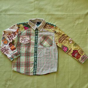 girls boys 4 5 Organic tomato Vegetable plaid  button up Korean Cotton shirts
